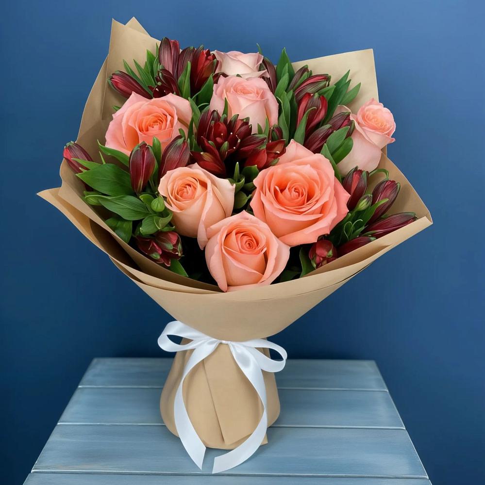 Букет цветов из: Розы и Альстромерии в Шаумянском