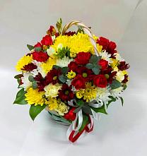 Цветочная композиция из Хризантемы и Розы в корзине в Шаумянском